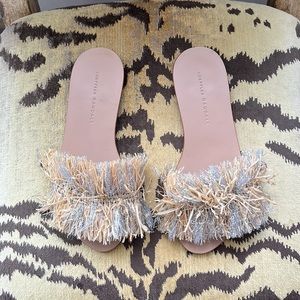 Loeffler Randall Katie Raffia Silver Slide Sandal